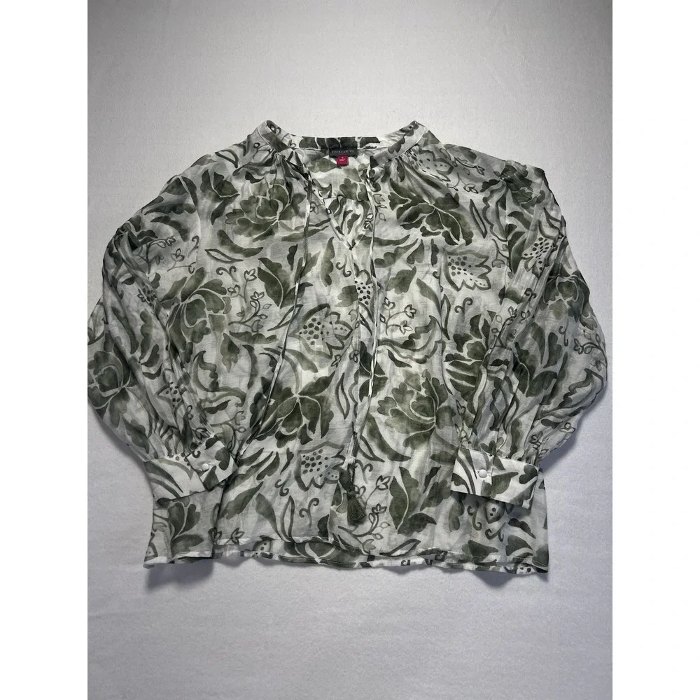 Vince Camuto Women's Transparent Blouse White And Green Floral, Sz S, Oversized - Picture 2 of 8